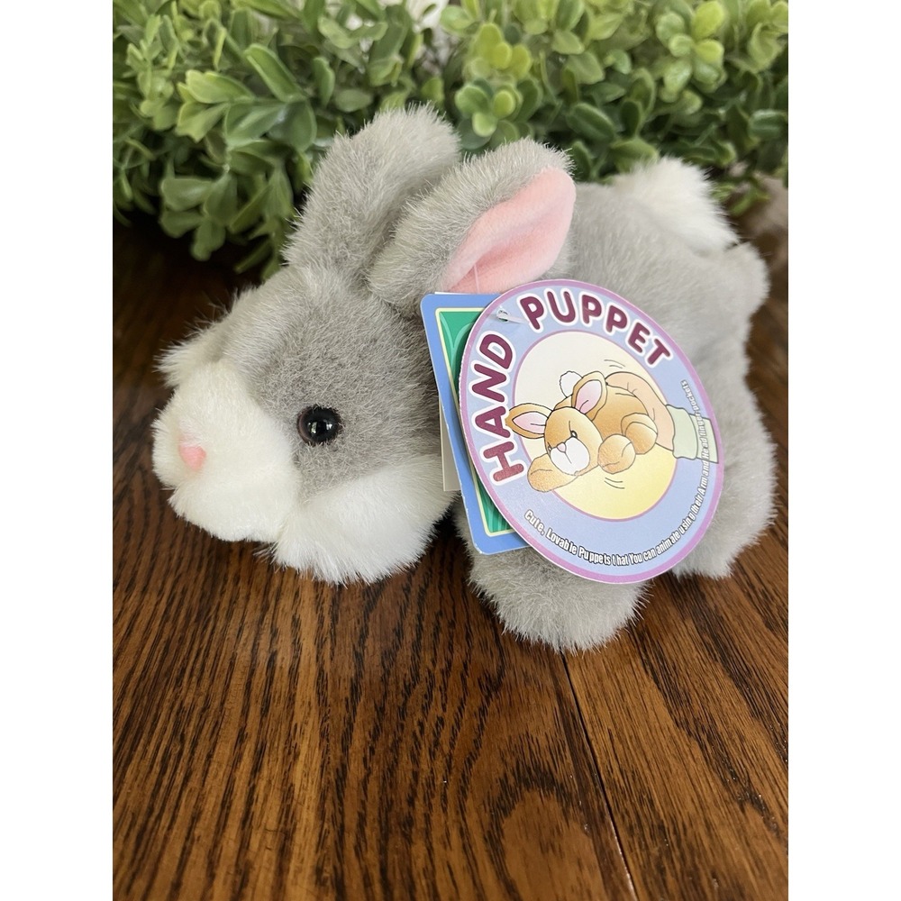 Bunny Rabbit Gray White Tail 8" Hand Puppet‎ Plush Walmart Stores With Tags